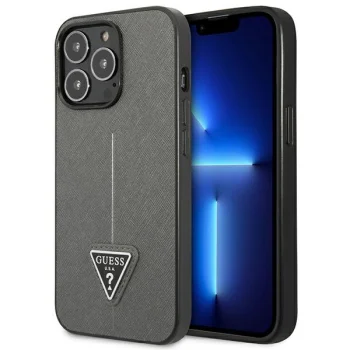 Guess Saffiano Triangle Logo vāciņš iPhone 14 Pro Max - Sudraba
