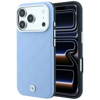 Чехол BMW Sign Deboss Quilted Metal Logo MagSafe для iPhone 17 Pro / 18 Pro, синий