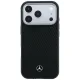 Mercedes Leather Semi Wrap Wood Effect MagSafe vāciņš iPhone 17/18 Pro Max, melns