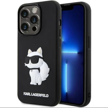 Karl Lagerfeld iPhone 14 Pro vāciņš 3D Rubber Choupette, melns