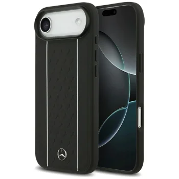 Кожаный чехол Mercedes Star Pattern Stripes MagSafe для iPhone Air Черный