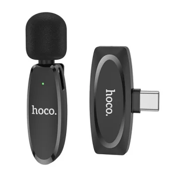HOCO L-15 bezvadu atloka mikrofons, USB Type-C, melns