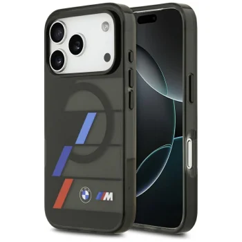 BMW M IML Metal Buttons Tricolor Lines MagSafe vāciņš iPhone 17 Pro Max, melns