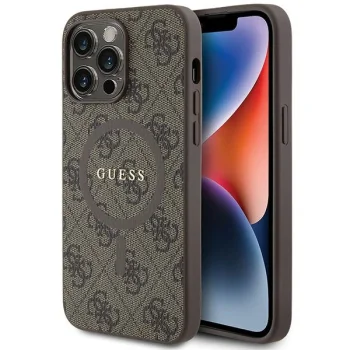 Apple iPhone 14 Pro 6.1'' Guess 4G Collection Leather Metal Logo MagSafe Case Cover, Brown | Telefona Maciņš Vāks...