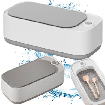 Ultraskaņas tīrītājs juvelierizstrādājumiem, brillēm un pulksteņiem, balts-pelēks