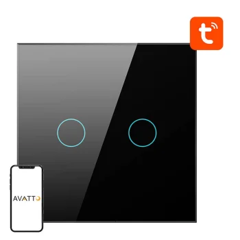 Viedais gaismas slēdzis Avatto ZTS02-EU-B2 ZigBee 2 pogas TUYA (Melns)