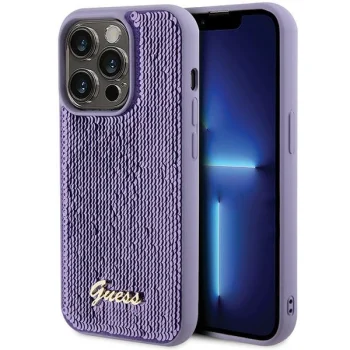 Guess iPhone 15 Pro vāciņš Sequin Script Metal, violets