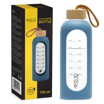 4FIZJO Glass Water Bottle 750 ml, Blue