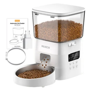 Rojeco 2L Automatic Pet Feeder Button Version, White