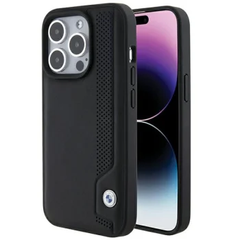 Чехол BMW для iPhone 15 Pro Max Leather Blue Dots, черный