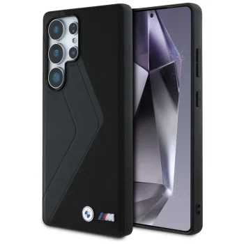 BMW Leather Oversized Stripes MagSafe Case for Samsung Galaxy S25 Ultra - Black