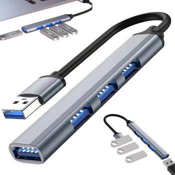 4-Port USB Hub with 1x USB 3.0 Port 5Gbps, Silver
