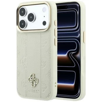 Guess Stripe Peony 4G Logo MagSafe vāciņš priekš iPhone 18 Pro Max / 17 Pro Max, bēšs