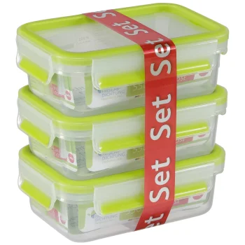 Emsa Clip & Close 515583 Food Storage Container Set, 3 pcs, 0.55 L, Transparent / Green