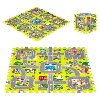Детский коврик-пазл из ЭВА Iplay Город, 9 элементов, 90.5x90.5 см