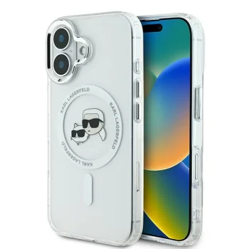 Karl Lagerfeld IML Metal Karl&Choupette Head MagSafe Case for iPhone 16, White