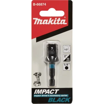 Makita B-66874 Adapter 1/4" Hexagon to 1/2" Square, 50 mm, Black