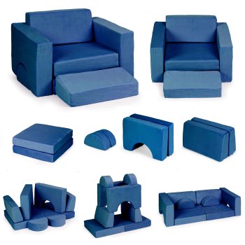 Bērnu moduļu dīvāns konstruktors ECOTOYS, 8 mīksti spilveni, zils
