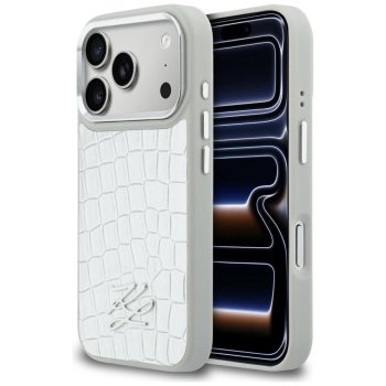 Karl Lagerfeld Croco KL Script Logo MagSafe vāciņš ar MagSafe iPhone 17 Pro tālrunim – sudraba krāsā | Phone...