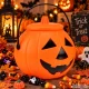 Large Halloween Pumpkin Candy Bucket with Lid, Orange