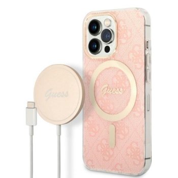Apple iPhone 13 Pro 6.1'' Guess 4G Print MagSafe Case Cover (GUBPP13LH4EACSP) + Charger, Pink