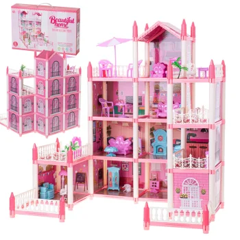 Bērnu Rotaļu Leļļu Māja ar Mēbelēm DIY Konstruktors | Kids Toy Dollhouse with Furniture Constructor