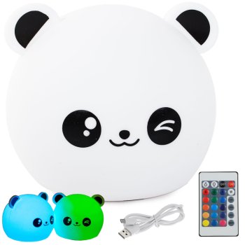 Kids Night Light Panda RGB with Remote, LED, USB, White