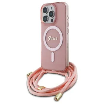 Чехол Guess для iPhone 16 Pro Max Crossbody Cord Script MagSafe, розовый