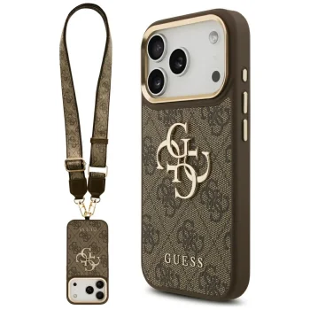 Guess 4G Classic Logo vāciņš ar siksniņu iPhone 17 Pro - Brūns