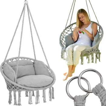 Piekaramais krēsls ar spilvenu Boho, pelēks