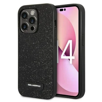 Чехол Karl Lagerfeld Glitter Plaque Logo для iPhone 14 Pro Max, черный