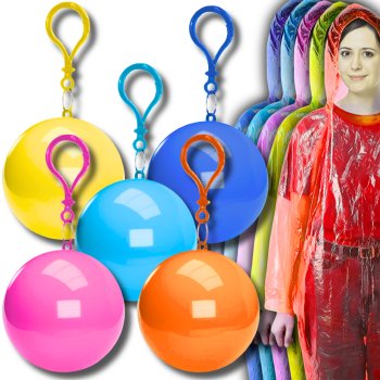 Raincoat Rain Cloak In Ball With Carabiner Set of 5 Pcs