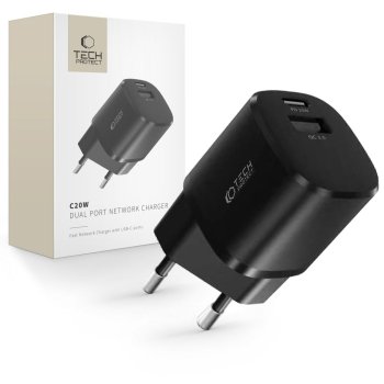 Зарядное устройство Tech-Protect C20W mini USB-C PD 20 Вт / USB-A QC 3.0 - черный