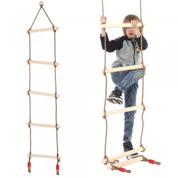 Bērnu Koka Virves Kāpnes Šūpoles Iekštelpām Dārzam Rotaļlaukumam | Kids Wooden Climbing Rope Ladder Swing