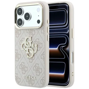Guess vāciņš iPhone 17 Pro / 18 Pro 4G & Big Strass Logo, rozā