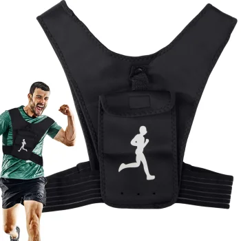 Sporta skriešanas veste ar atstarotājiem un telefona turētāju, melna