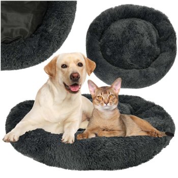 Plush Donut Pet Bed for Dogs and Cats 100 cm, Dark Grey