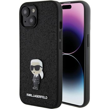Karl Lagerfeld iPhone 15 vāciņš Glitter Ikonik Logo Metal Pin, melns