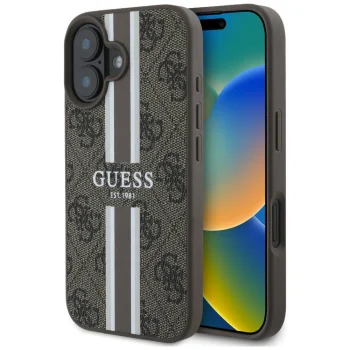Guess 4G Printed Stripes MagSafe vāciņš Apple iPhone 16 - Brūns