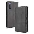 Sony Xperia 10 III / 10 III Lite Vintage Style Magnetic Leather Wallet Case Cover, Black | Telefona Vāciņš Maciņš Apvalks Grāmatiņa