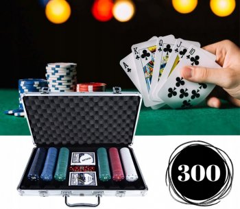Pokera komplekts ar 300 žetoniem ar nominālu alumīnija koferī | Poker Texas Hold’em Game Set