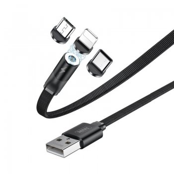 REMAX Flag Series Magnetic USB Cable (Apple iPhone Lightning / USB Type C / micro USB) 2.1A 1m, Black | Lādētājvads Datu Pārraides Kabelis