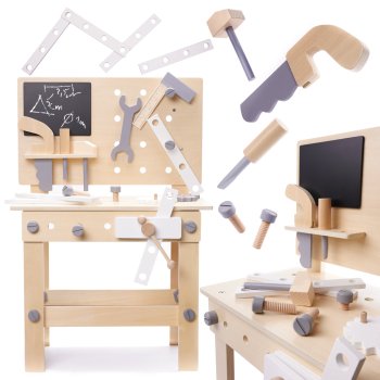 Workshop with wooden tools and work table