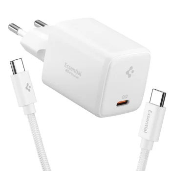 USB-C sienas lādētājs Spigen EE451EU Essential 45W GaN Balts