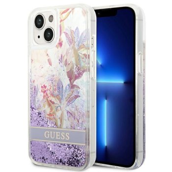 Apple iPhone 14 Plus 6.7'' Guess Flower Liquid Glitter Case Cover (GUHCP14MLFLSU), Purple | Чехол Кейс...