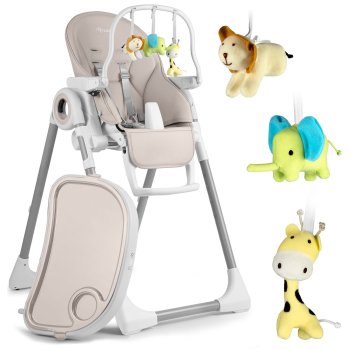 Nukido Belo Convertible High Chair with Recliner and Toy Bar, Grey