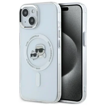 Чехол Karl Lagerfeld для iPhone 14 IML Metal Karl & Choupette MagSafe, белый