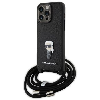Karl Lagerfeld iPhone 15 Pro Max Case Crossbody Saffiano Monogram, Black