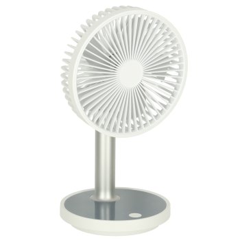 Bezvadu galda ventilators ar akumulatoru, pārnēsājams USB, 4 ātrumi, LED, 38 cm, balts