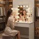 Makeup Vanity Table with LED Lighted Mirror 2 Drawers and Shelves ModernHome